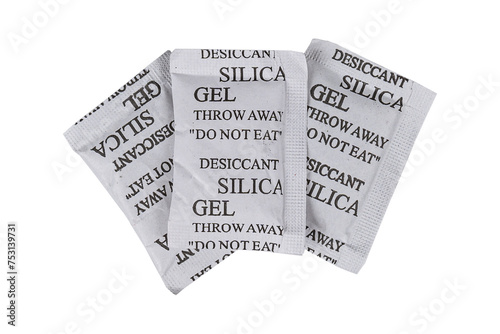 Silica gel or desiccant in paper bag isolated on white background.