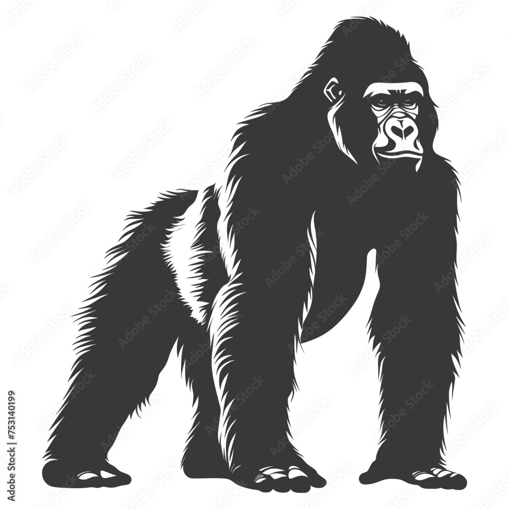 Silhouette gorilla animal black color only full body