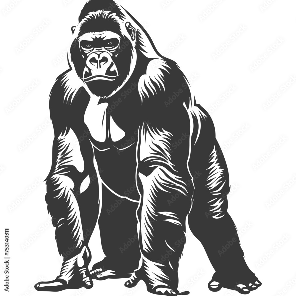 Fototapeta premium Silhouette gorilla animal black color only full body