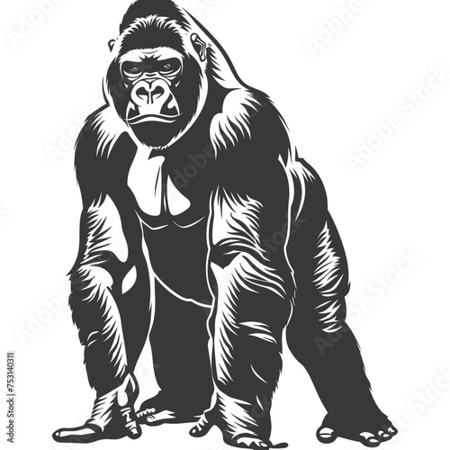 Silhouette gorilla animal black color only full body
