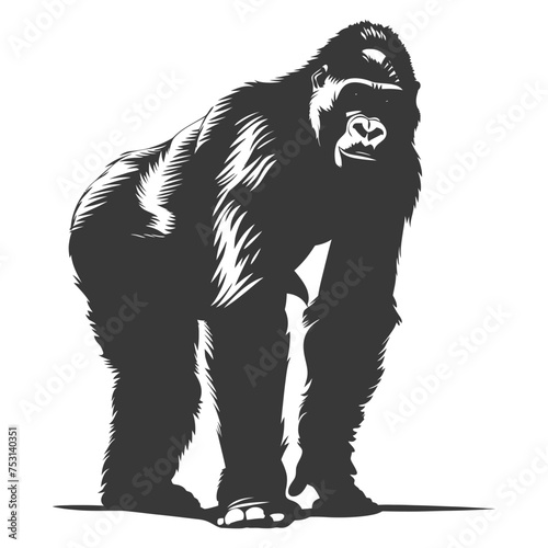 Silhouette gorilla animal black color only full body