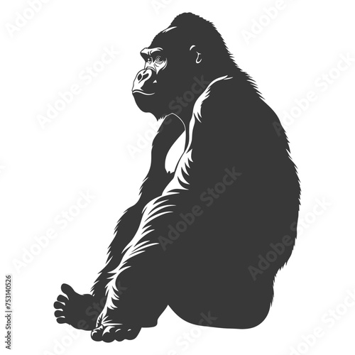 Silhouette gorilla animal black color only full body