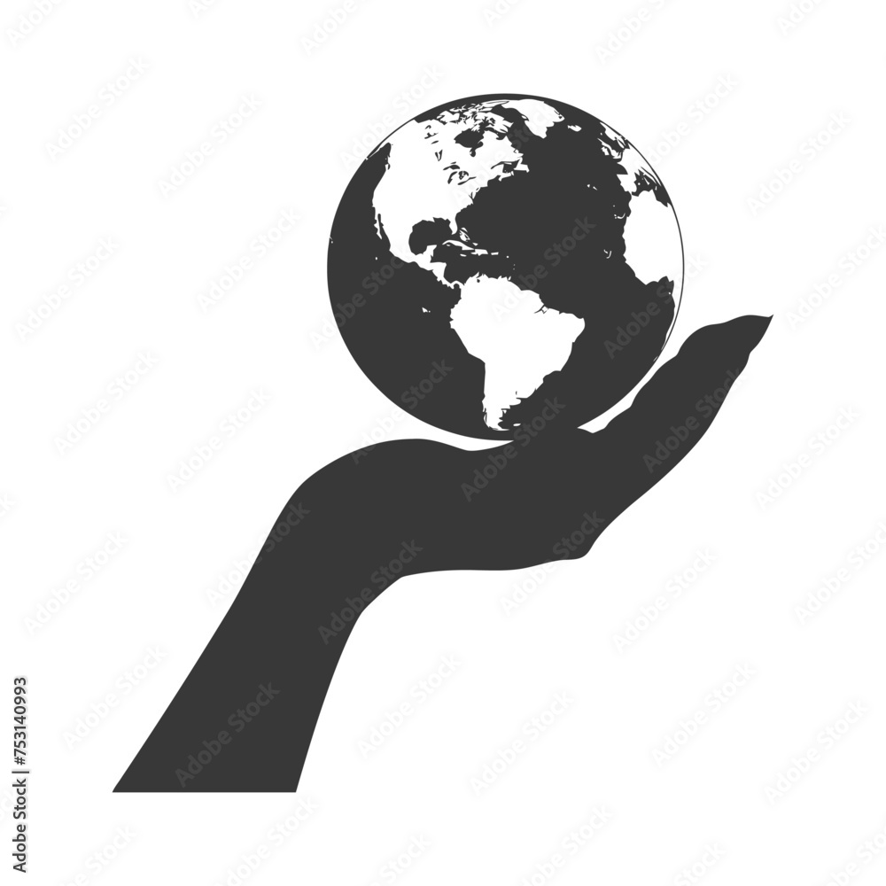 Silhouette hand holding earth black color only earth day celebration Silhouette hand holding earth black color only earth day celebration