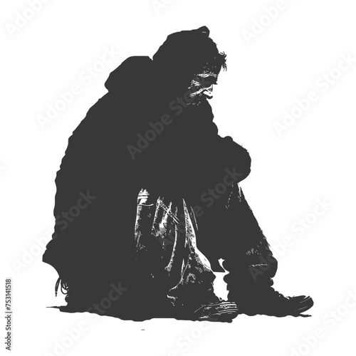 Silhouette homeless black color only full body