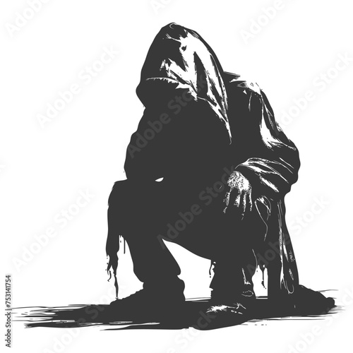 Silhouette homeless black color only full body