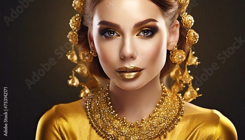 portrait of a woman with golden makeup