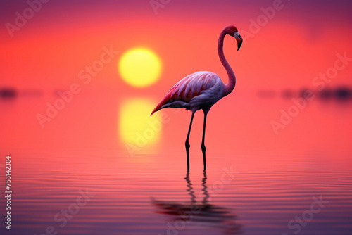 Graceful flamingo silhouette  with its slender neck and vibrant plumage  symbolizing elegance  poise  and beauty.