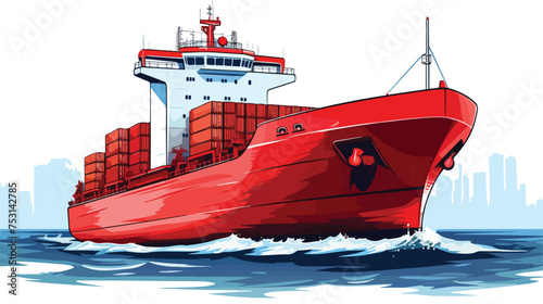 Art illustration of a full cargo ship freehand draw