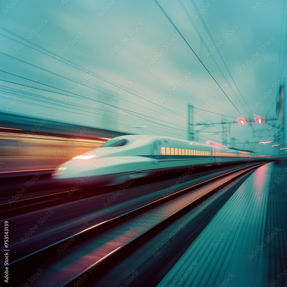 Fototapeta premium Bright light colored dreamy lighting daytime bullet train modern sleek commercial photography.