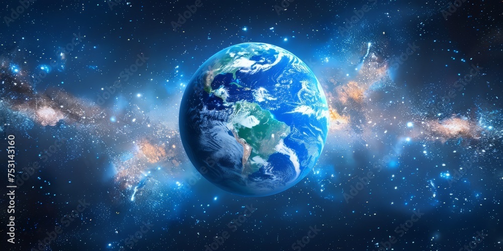 Naklejka premium The planet Earth, a blue and green globe, suspended in the endless vacuum of space.