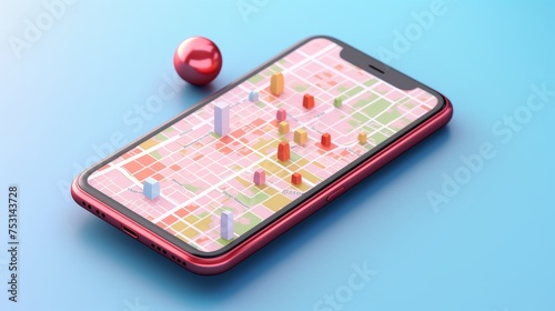 Wallpaper Mural Smartphone with map, 3D Map pins, GPS, navigator pin checking points, 3D World Map icon, technology and application mobile smart phone with mobile, delivery tracking, transportation, generate by AI Torontodigital.ca