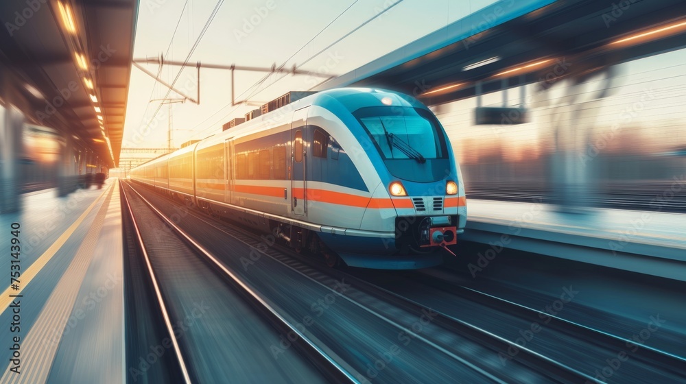 High speed train move motion on railway locomotive passenger. Adventure business vibe. High speed train move motion on railway locomotive passenger. Adventure business vibe.