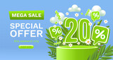 Spring sale offer 20 percentage, flyer save season. Vector illustration