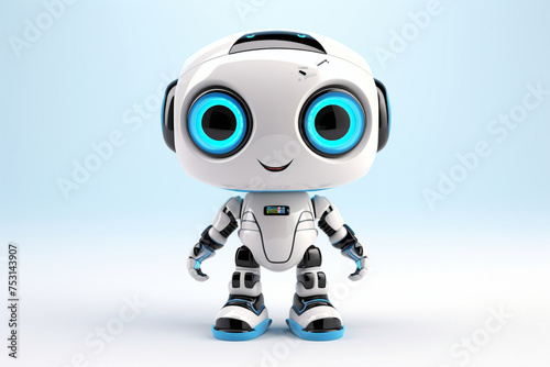 Delightful cartoonish robot toy, standing against a pure white canvas, ready for imaginative adventures. © Abdullah