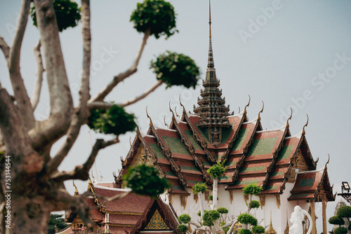 Asian Temple with green tree photo