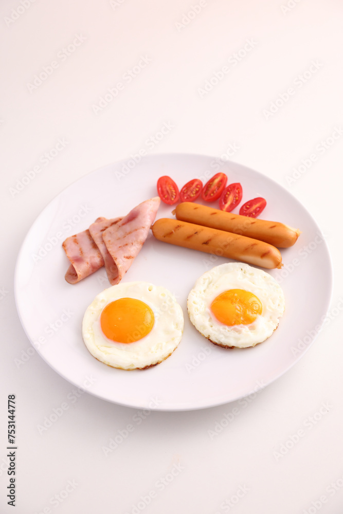 breakfast egg fried ham and sausage breakfast in studio shooting breakfast egg fried ham and sausage breakfast in studio shooting