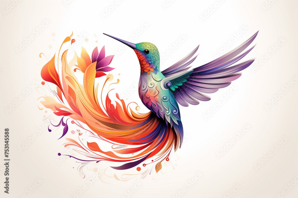 Delicate hummingbird icon, characterized by intricate details and vibrant colors, representing energy and vitality.