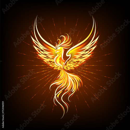 Flaming Shining Phoenix Bird Rebird Concept Emblem