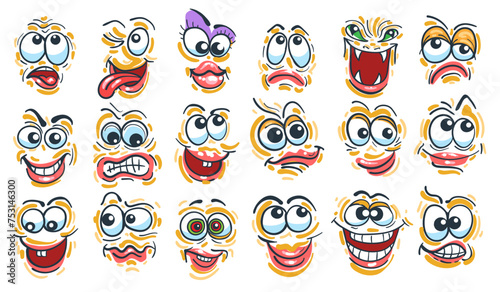 Wallpaper Mural Colored Cartoon Doodle Faces Emotion Collection Torontodigital.ca