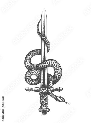 Snake Wrapped Around the Rising Sword Valor and Courage Symbol Tattoo