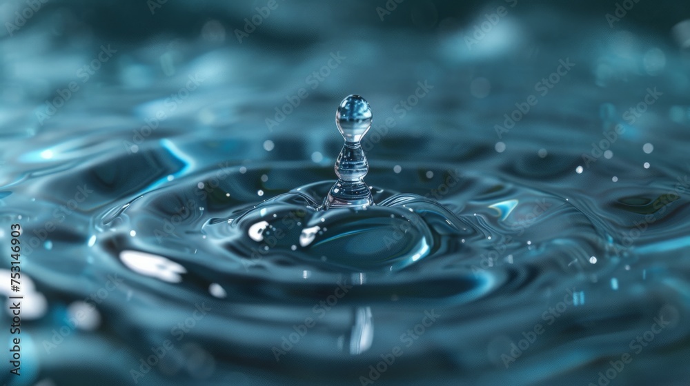 One drop of clear blue water, full shot, high resolution.