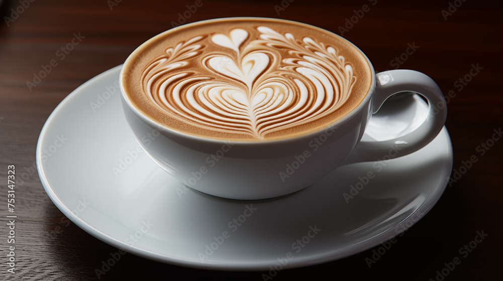 Latte Art, Espresso Cup Of Cappuccino Coffee Latte With Froth Microfoam Art On Top Latte Art, Espresso Cup Of Cappuccino Coffee Latte With Froth Microfoam Art On Top