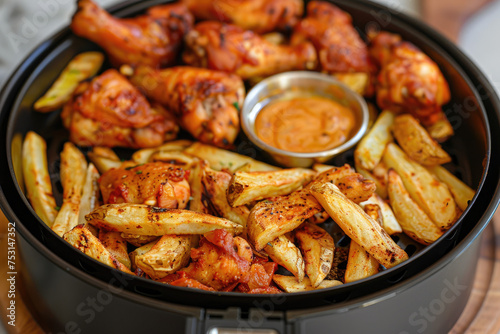 Air fryer with chicken and fries