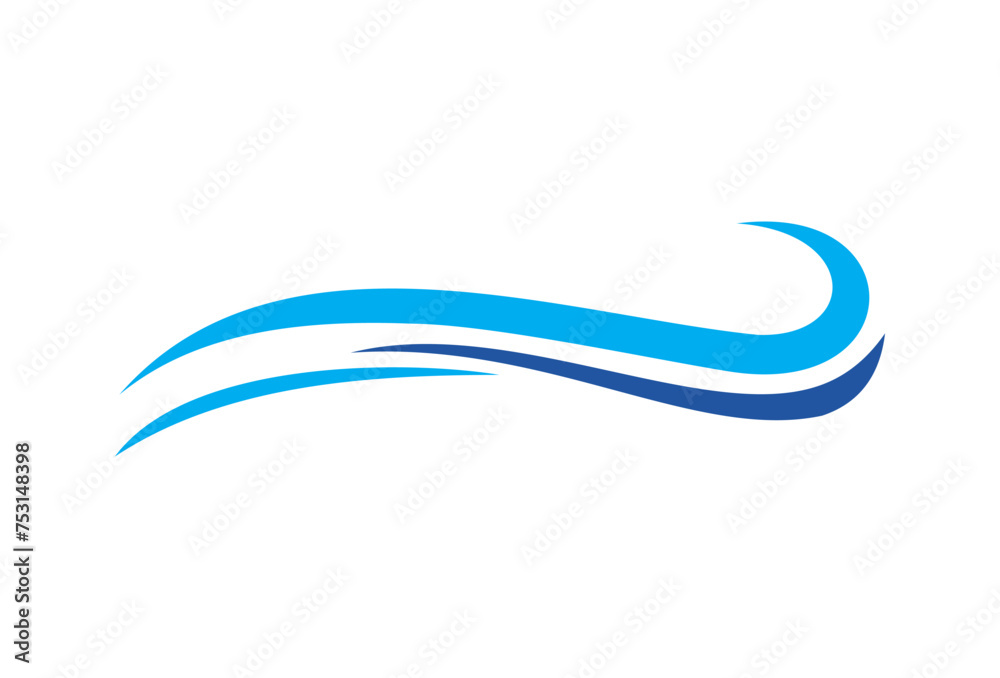 Ocean Wave Logo. Abstract Curve Shape Logotype. Blue Water Splash on the Sea for surf, beach, nature, wet,