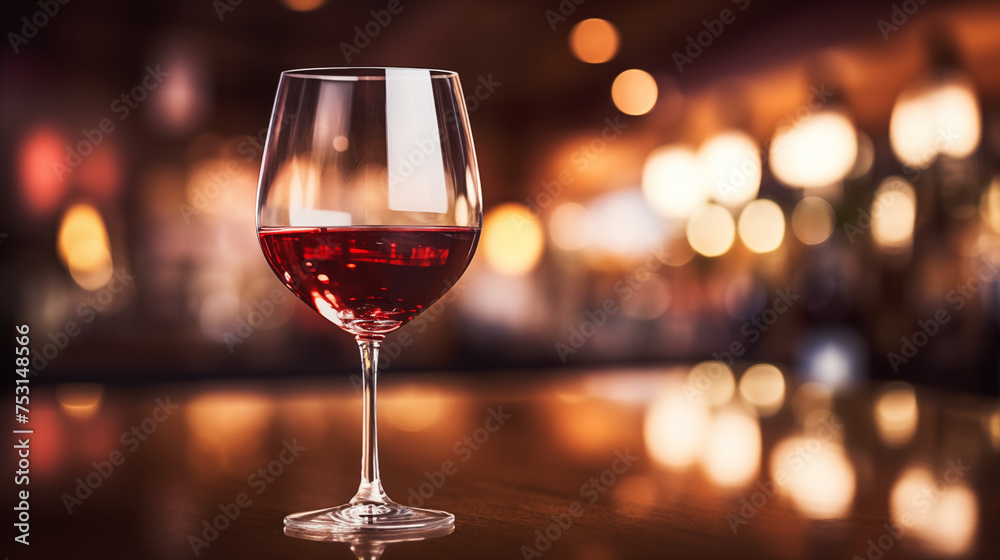 Glass of Red Wine On A Bar Countertop