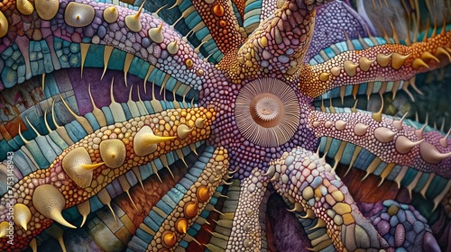 The intricate details of a sea urchin, its spines forming a beautiful yet dangerous mosaic.