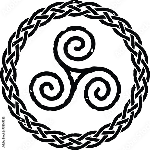 Grunge Celtic Braid Pattern Ring and Triskele