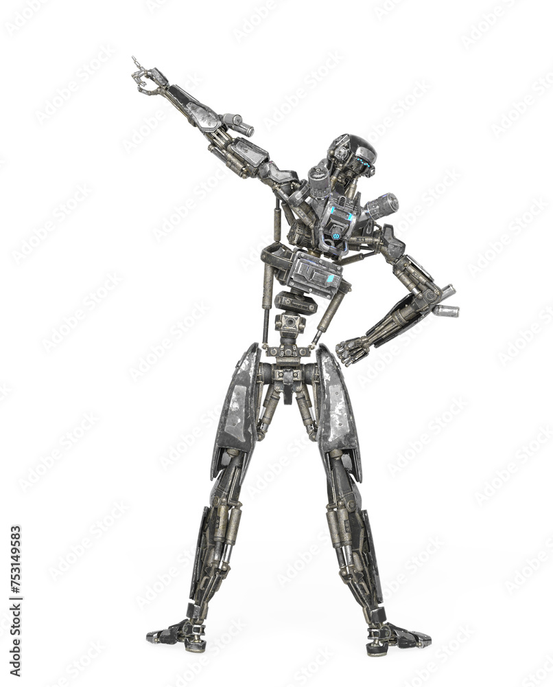 apocalypse cyborg is pointing up to the stars like a comic hero on rear view apocalypse cyborg is pointing up to the stars like a comic hero on rear view