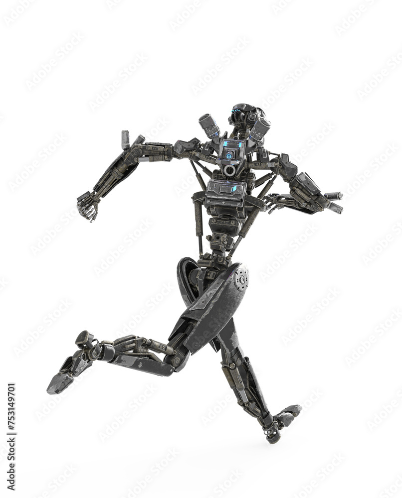 apocalypse cyborg is running like a comic hero in rear view apocalypse cyborg is running like a comic hero in rear view