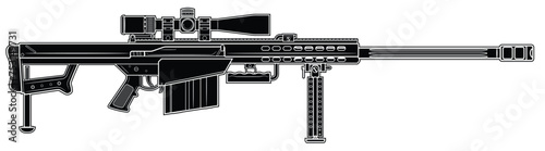 Vector illustration of the Barret M82 semi-automatic anti-materiel rifle with scope on the white background. Black. Right side. photo