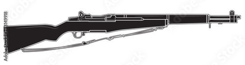 Vector illustration of the M1 Garand rifle with sling on the white background. Black. Right side.