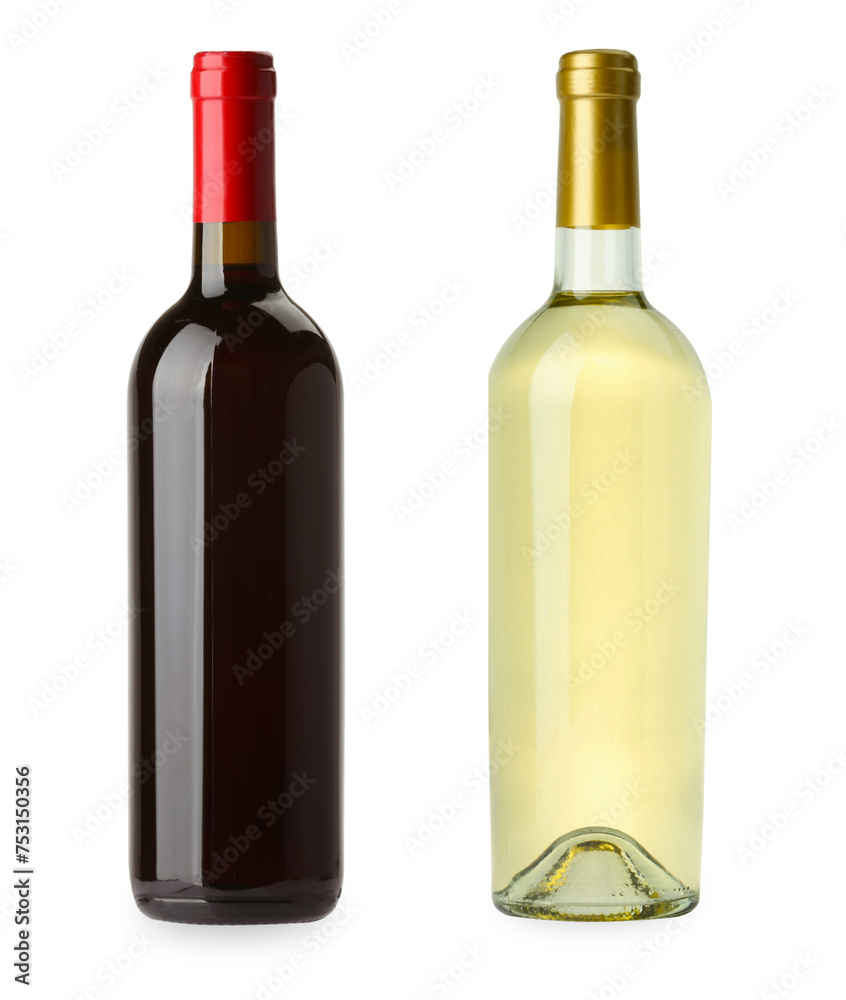 Bottles of white and red wine isolated on white Bottles of white and red wine isolated on white