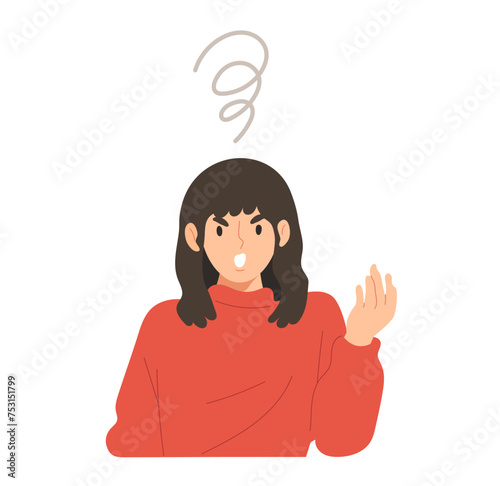 Angry woman making irritated face and gesture expression isolated on white background. Concept of anger, indignation, feeling, negative emotion, rage. Flat vector illustration character.