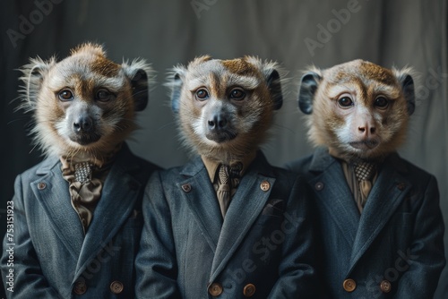 Three canines clad in suits, suggesting leadership attributes and teamwork photo