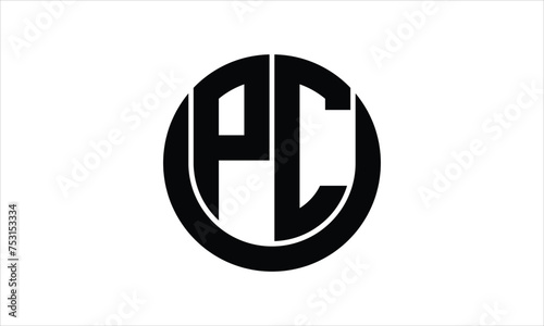 PC initial letter circle icon gaming logo design vector template. batman logo, sports logo, monogram, polygon, war game, symbol, playing logo, abstract, fighting, typography, icon, minimal, wings logo