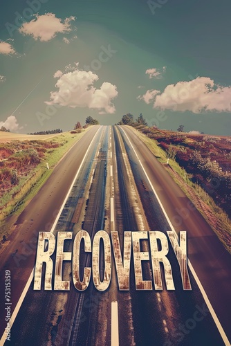 Life without addictions: alcoholism, smoking, drug addiction. The word "RECOVERY" is across the paved highway. Walking away from destructive habits. © Евгений Федоров