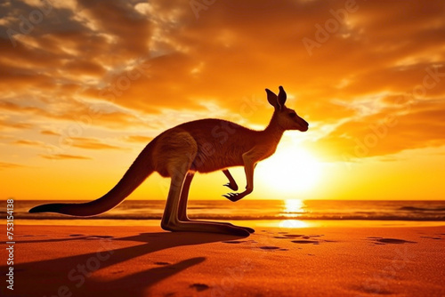 Agile kangaroo silhouette, with its muscular legs and attentive gaze, symbolizing strength, agility, and protection. © Abdullah