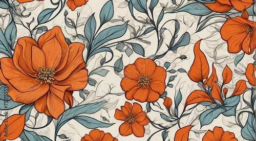 Organic Fusion  Digital Art of Floral Shapes Pattern  