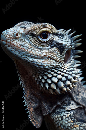 Close-Up Portrait of a Captivating Iguana Against a Dark Background