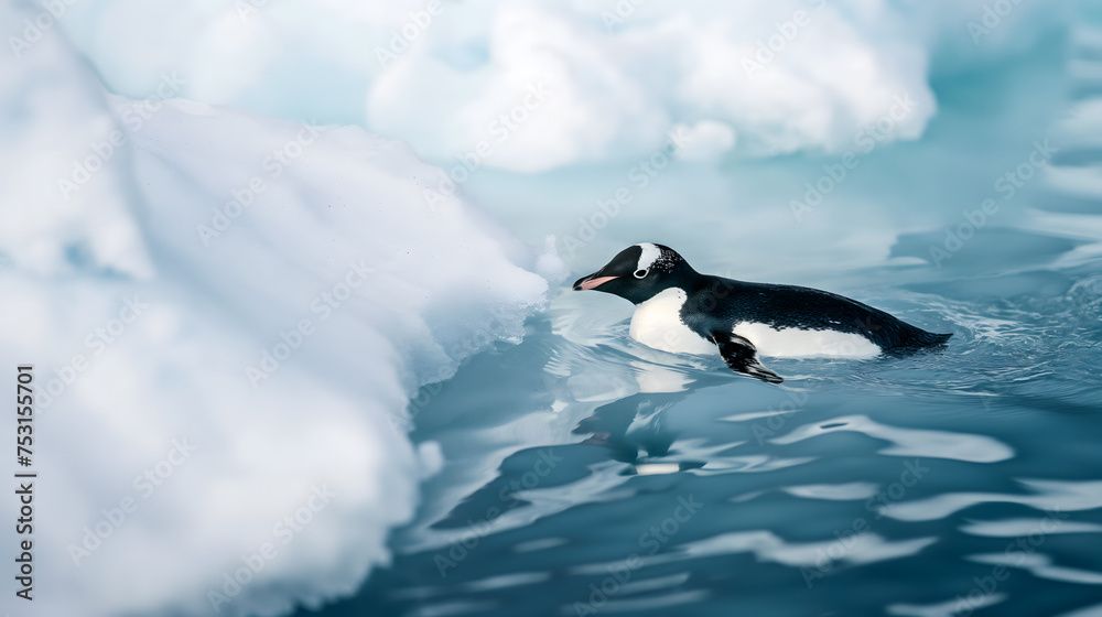 Fototapeta premium Graceful Penguin Gliding Through Chilly Waters