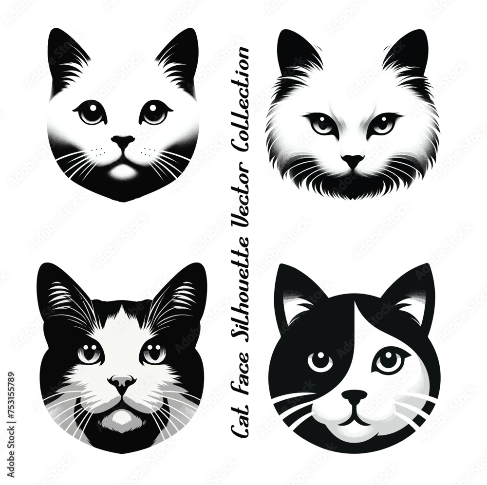 Cat Face Silhouette Vector Illustration Set Cat Face Silhouette Vector Illustration Set
