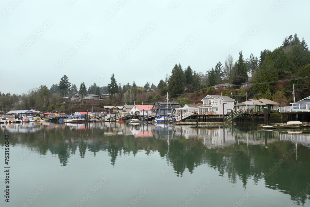 Cowichan Bay during a winter season on Vancouver Island in British Columbia, Canada