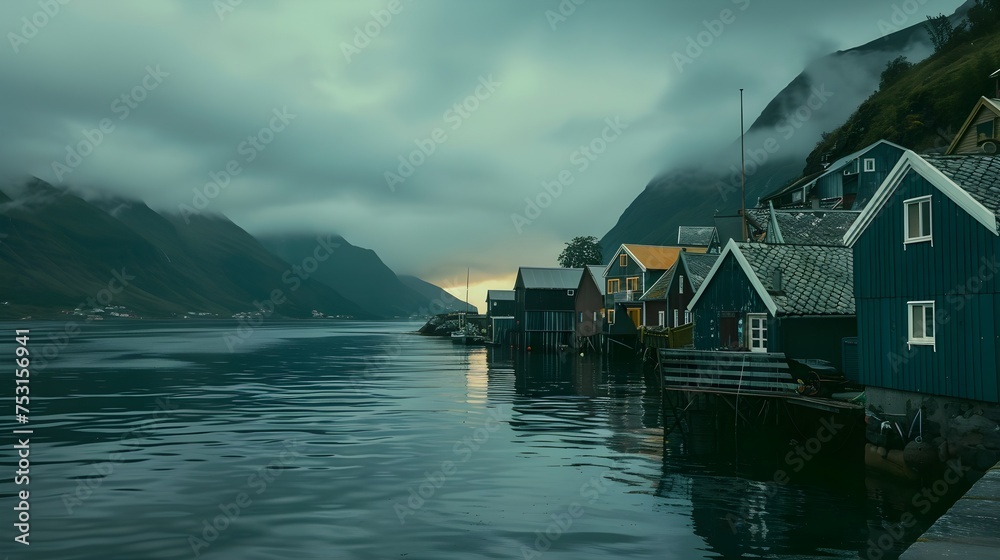 Faroe Islands Denmark sunset in the city of kotor countryfloating houses on the water