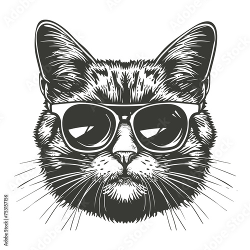 Vector Cute cat's head outline illustration isolated on background © MD