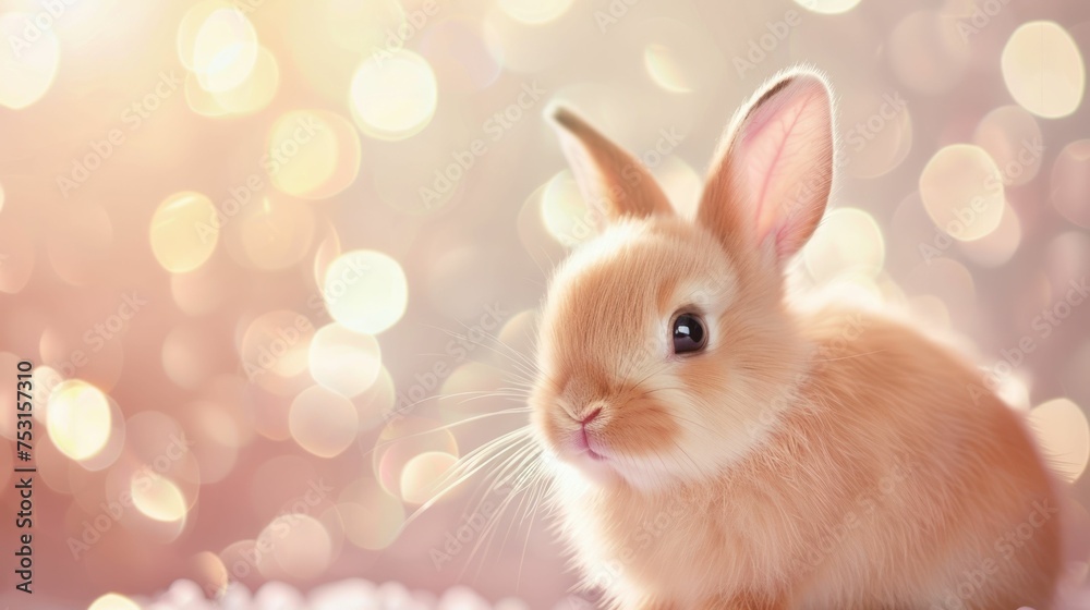 Fototapeta premium Adorable Fluffy Bunny in a Dreamy Bokeh Light Setting