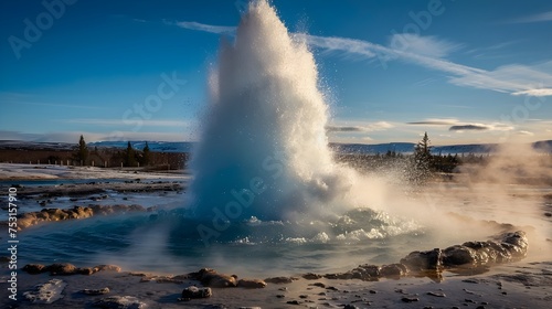 Geyser Strokkur in Iceland, eruption. Natural water fountain
